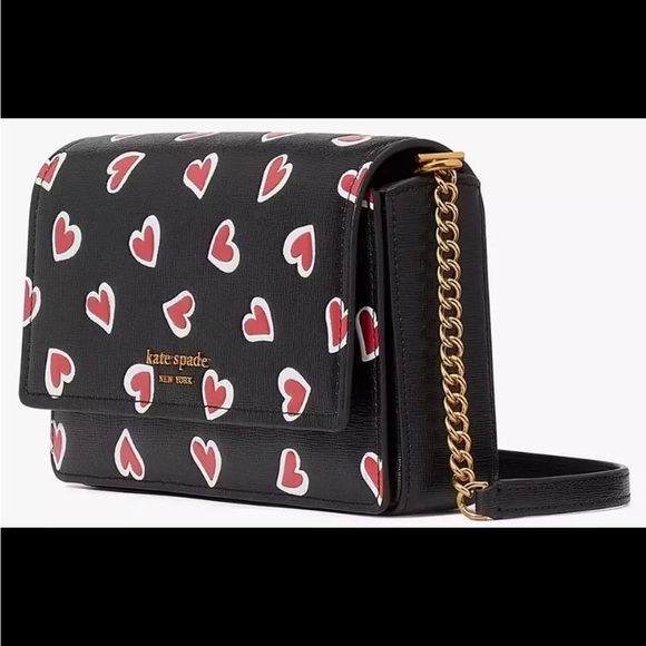 KATE SPADE MORGAN STENCIL HEARTS FLAP CHAIN WALLET CROSSBODY W/DUSTBAG NWT - Picture 3 of 12